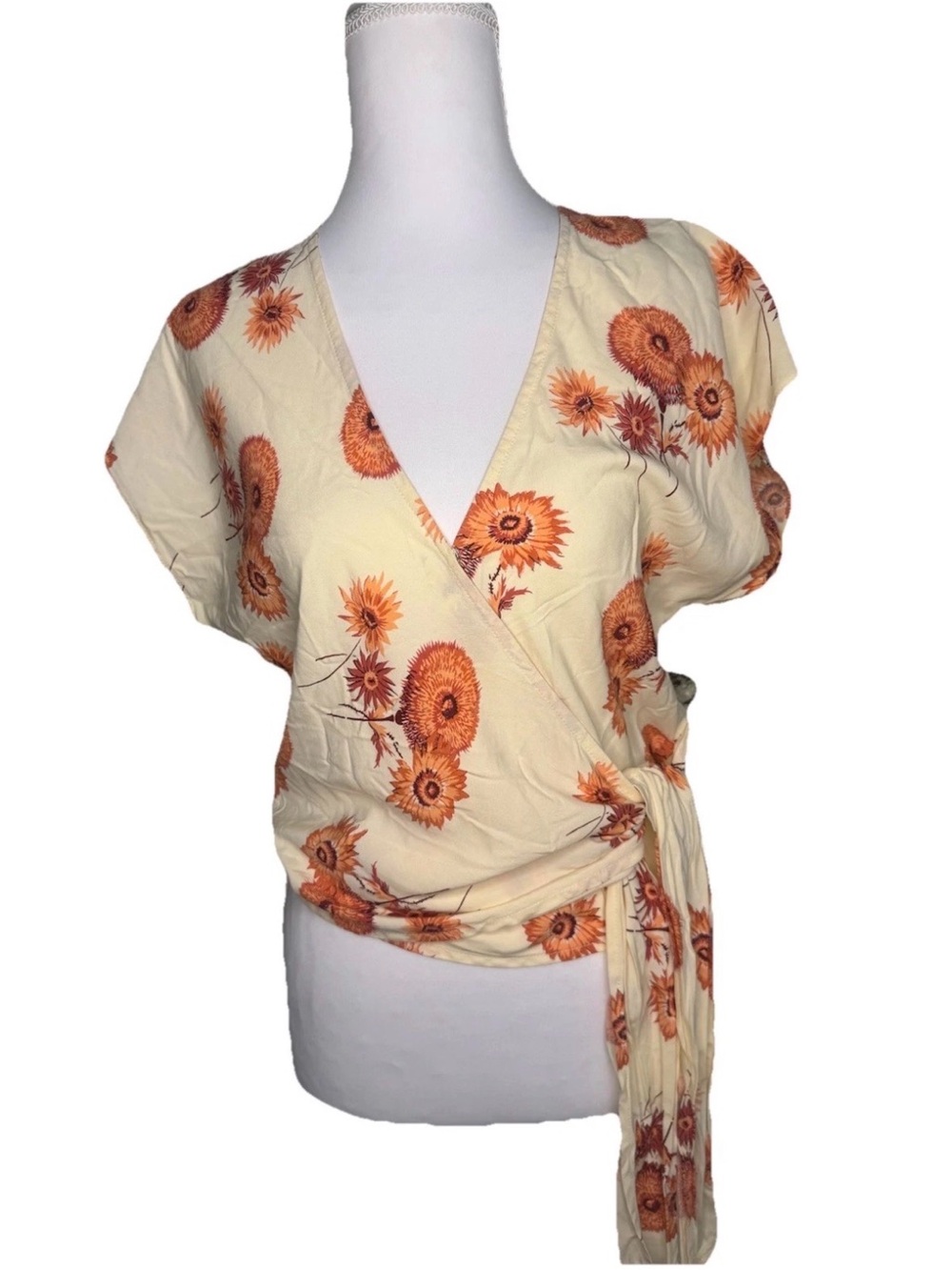 Madewell Ivory Orange Floral Wrap Tie Top XS